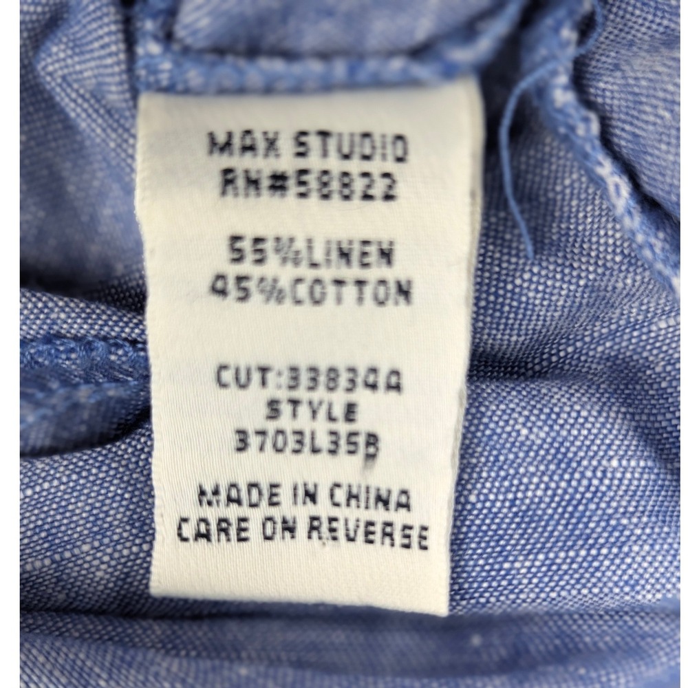 Max Studio Womens Blue Linen Blend Split Neck Button Blouse Size S - Picture 10 of 13